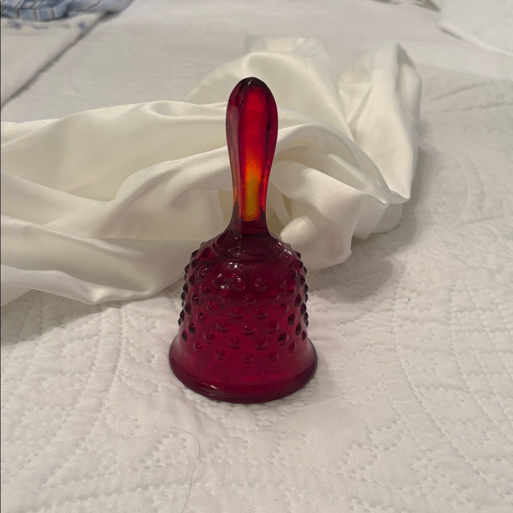 Fenton Ruby Red Hobnail “Vintage” Glass Bell with Clear Glass Ball Clapper